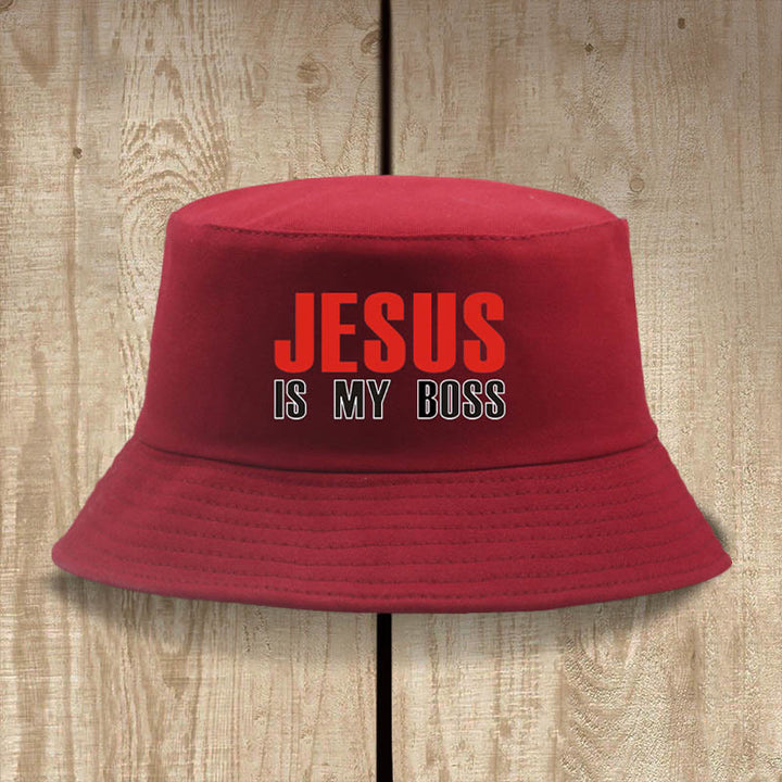 Christianartworkshop Jesus Is My Boss Bucket Cap: Gehen Sie im Glauben mit kühnem Selbstvertrauen - Wein - image 1