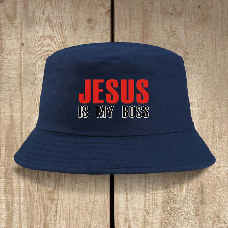 Christianartworkshop Jesus Is My Boss Bucket Cap: Gehen Sie im Glauben mit kühnem Selbstvertrauen - Marineblau - image 0