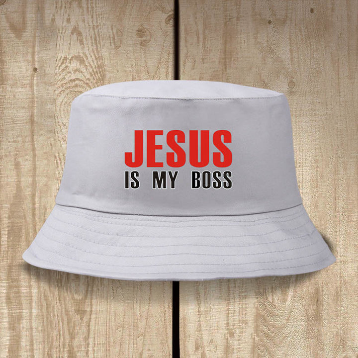 Christianartworkshop Jesus Is My Boss Bucket Cap: Gehen Sie im Glauben mit kühnem Selbstvertrauen - Grau - image 5