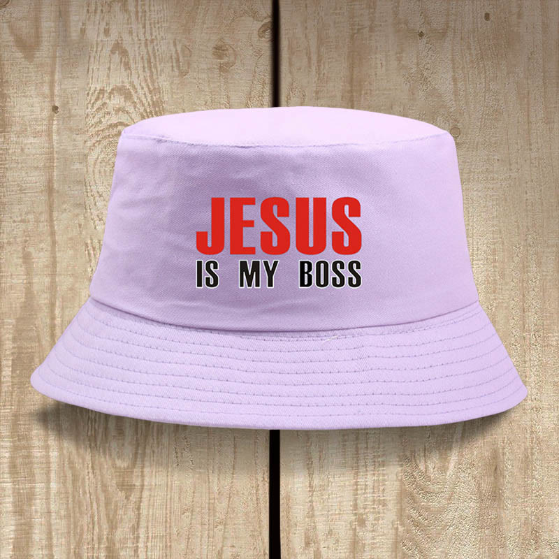 Christianartworkshop Jesus Is My Boss Bucket Cap: Gehen Sie im Glauben mit kühnem Selbstvertrauen - Hellviolett - image 7