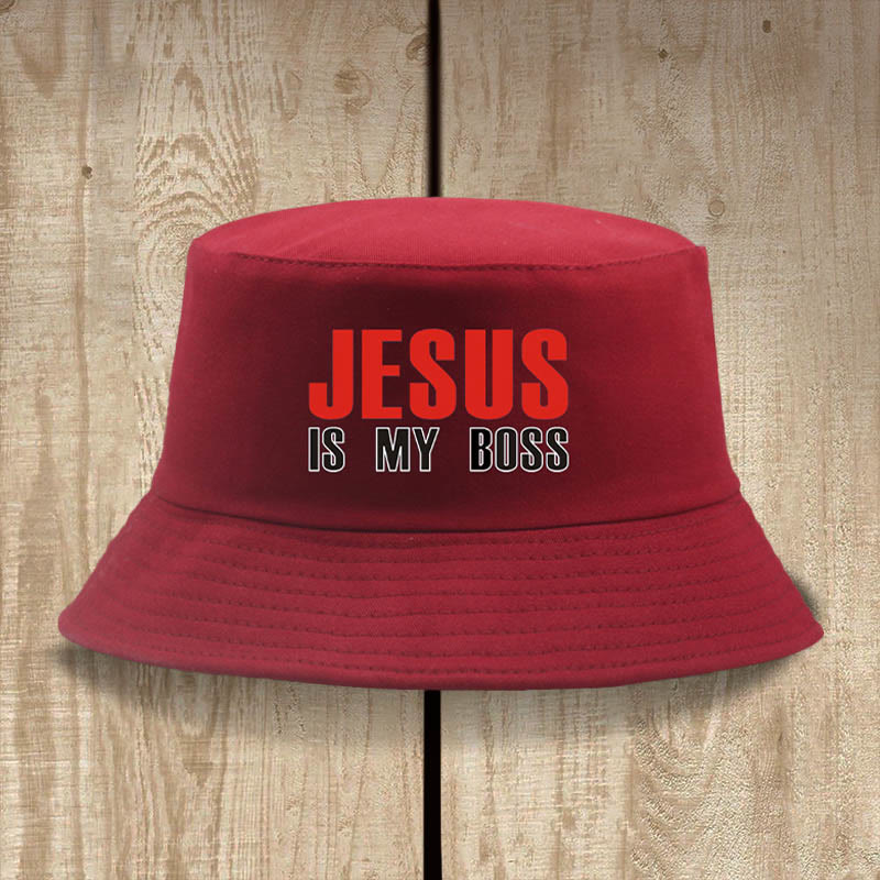 Christianartworkshop Jesus Is My Boss Bucket Cap: Gehen Sie im Glauben mit kühnem Selbstvertrauen - Wein - image 2