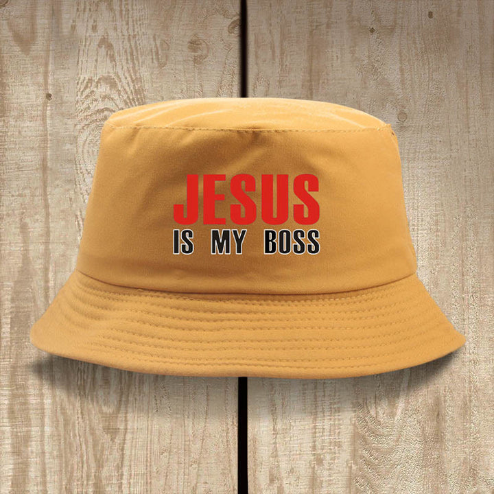 Christianartworkshop Jesus Is My Boss Bucket Cap: Gehen Sie im Glauben mit kühnem Selbstvertrauen - Karamell - image 9