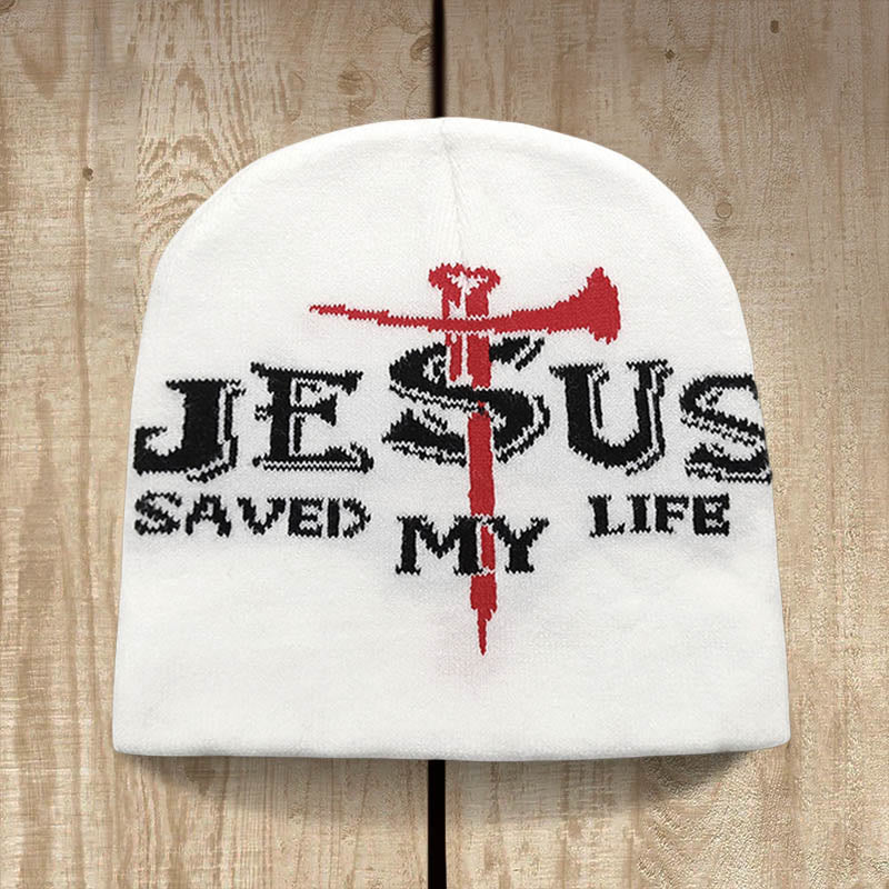 Christianartworkshop Strickmütze „Jesus hat mein Leben gerettet“: Eine warme Erinnerung an seine Gnade - Weiß - image 3