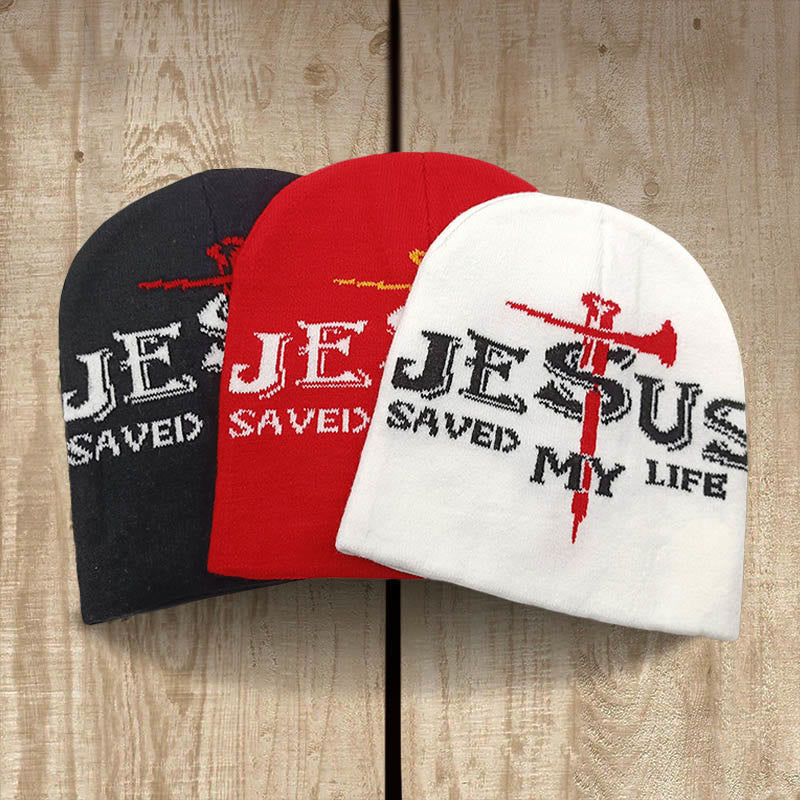 Christianartworkshop Strickmütze „Jesus hat mein Leben gerettet“: Eine warme Erinnerung an seine Gnade - Rot - image 0