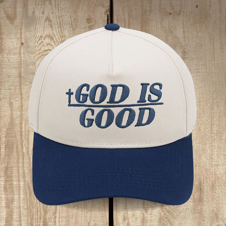 Christianartworkshop God Is Good Zweifarbige Baseballkappe: Mutig getragener Glaube - Marineblau - image 6