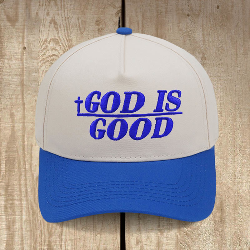 Christianartworkshop God Is Good Zweifarbige Baseballkappe: Mutig getragener Glaube - Königsblau - image 6