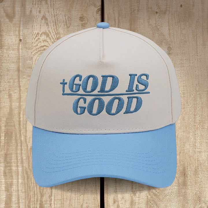 Christianartworkshop God Is Good Zweifarbige Baseballkappe: Mutig getragener Glaube - Himmelblau - image 5