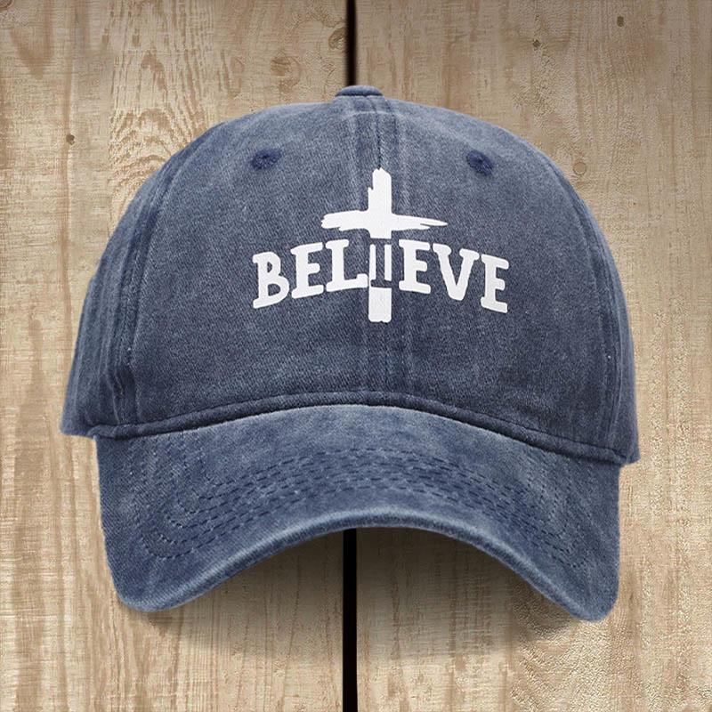 Christianartworkshop Believe in the Cross Baseball Cap: Glaube über Zweifel - Marineblau - image 1