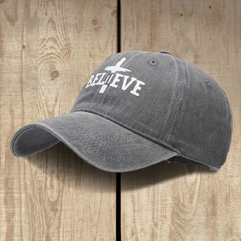 Christianartworkshop Believe in the Cross Baseball Cap: Glaube über Zweifel - Grau - image 7