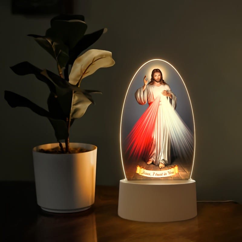 Christianartworkshop Ovales Nachtlicht mit Heiligenszenen für den täglichen Segen: Leuchtender Heiligenschein und Heilige Ikonen - A - image 0