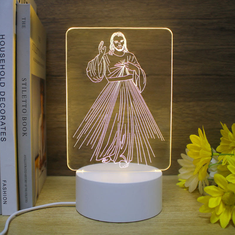 Christianartworkshop Minimalistischer Glaube, einzigartiges Geschenk-Nachtlicht: Leuchtende Umrisse und dauerhafte Symbole - A - image 1