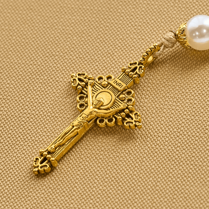 Christianartworkshop Handgefertigter Rosenkranz „Christmas Blessings“ der Göttlichen Barmherzigkeit mit rot-grünen Perlen und bronzenem Kruzifix - image 9