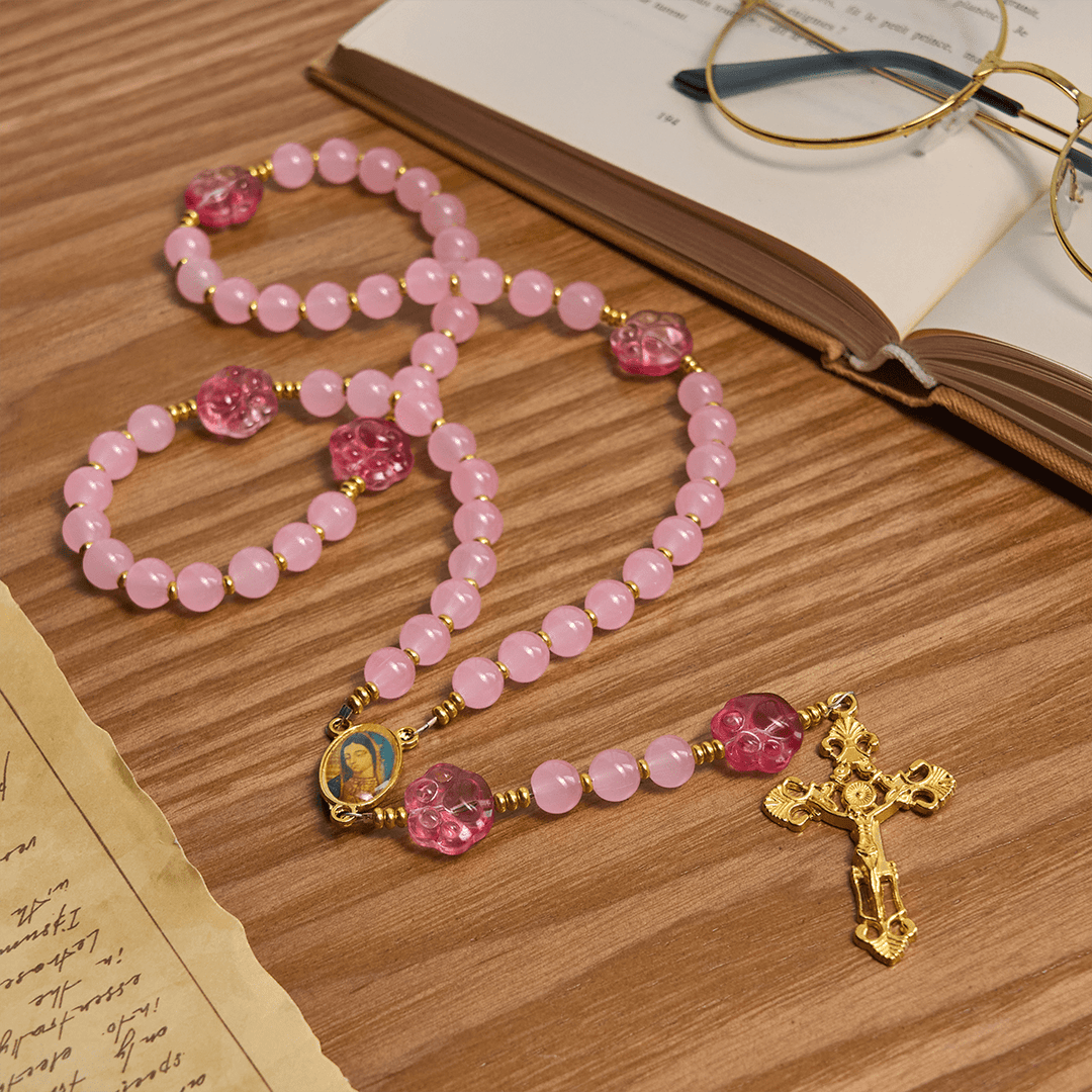 Christianartworkshop Tiersegnung mit Rosenquarz und Hundepfoten-Anhänger „Unsere Liebe Frau“ – Tierrosenkranz - image 4