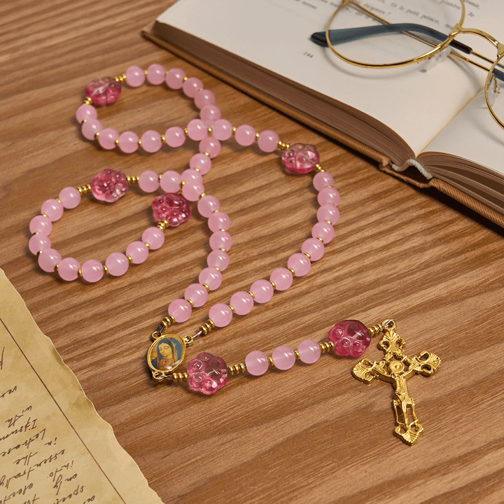 Christianartworkshop Tiersegnung mit Rosenquarz und Hundepfoten-Anhänger „Unsere Liebe Frau“ – Tierrosenkranz - image 4