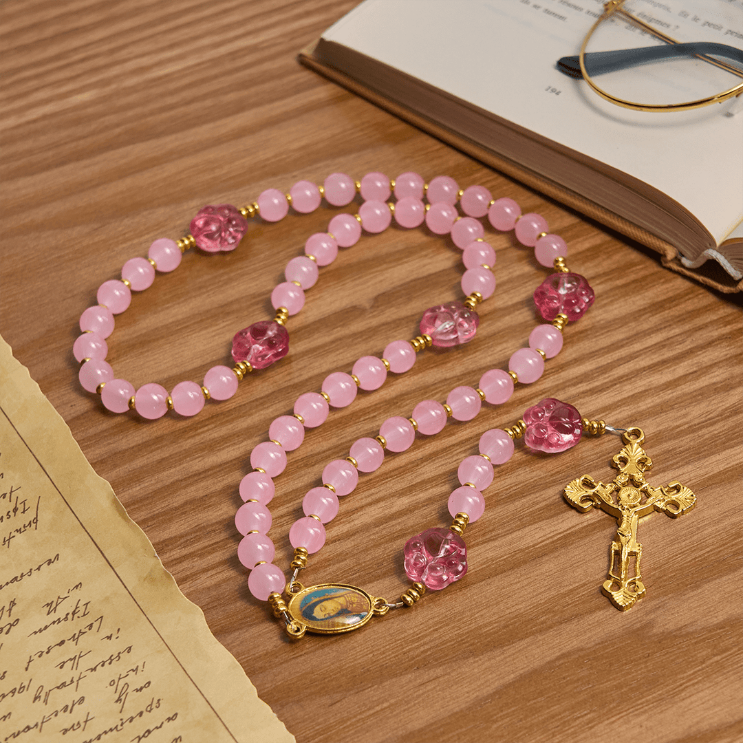 Christianartworkshop Tiersegnung mit Rosenquarz und Hundepfoten-Anhänger „Unsere Liebe Frau“ – Tierrosenkranz - image 3