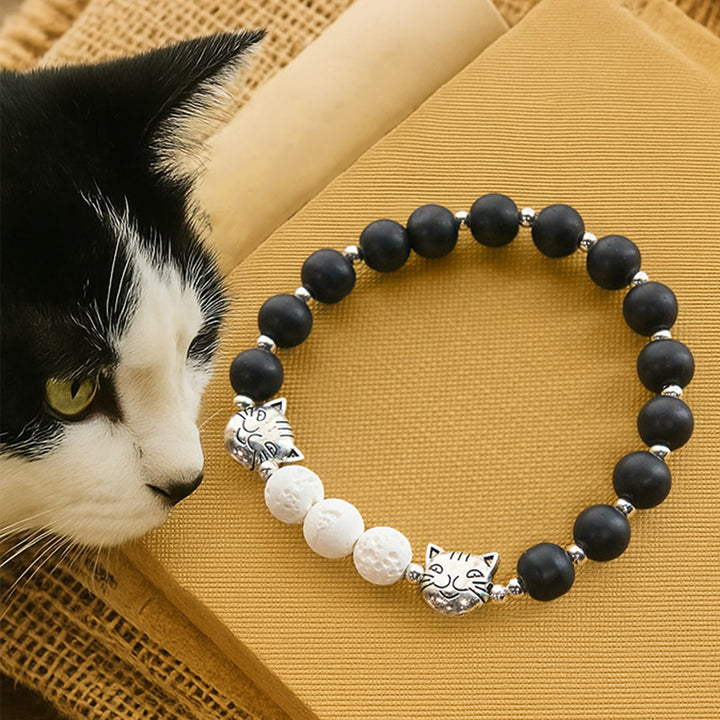 Christianartworkshop Mattschwarzer und weißer Lavastein mit Katzen- und Kuh-Chrams-Armband und Tier-Rosenkranz - Armband - image 10