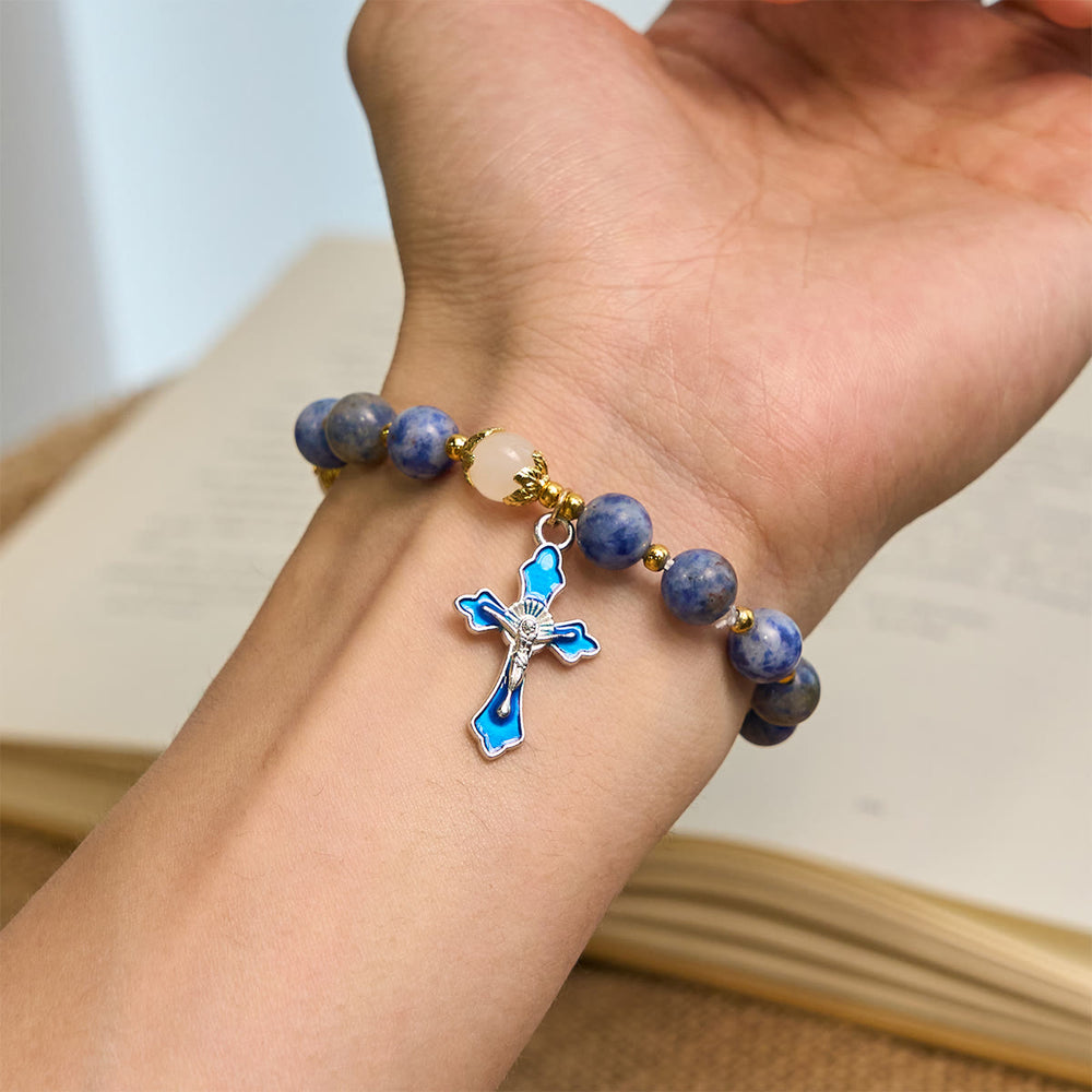 Christianartworkshop Armband mit blauem strukturiertem Stein und blauem Emaille-Kruzifix - image 2