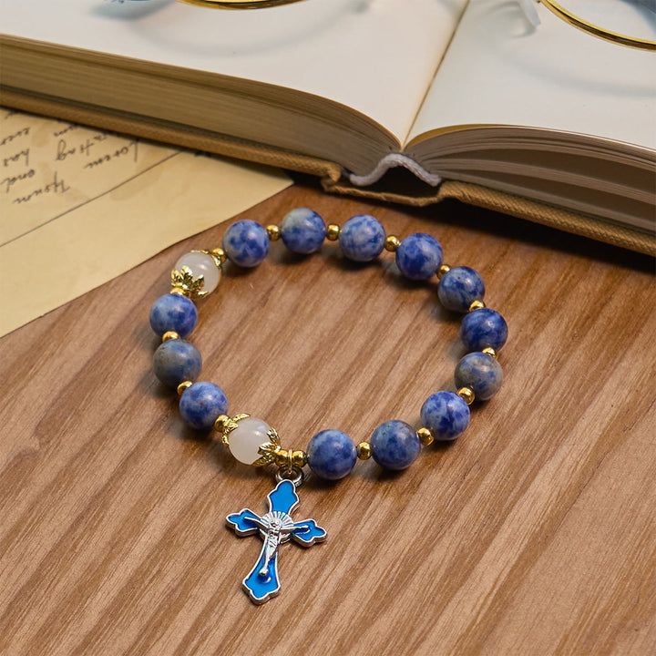 Christianartworkshop Armband mit blauem strukturiertem Stein und blauem Emaille-Kruzifix - image 3