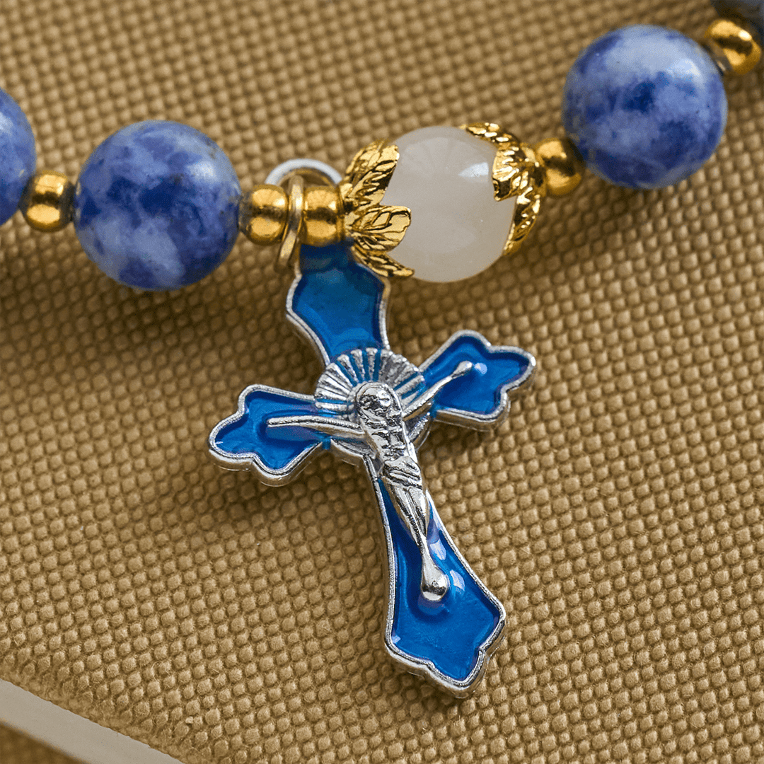 Christianartworkshop Armband mit blauem strukturiertem Stein und blauem Emaille-Kruzifix - image 4