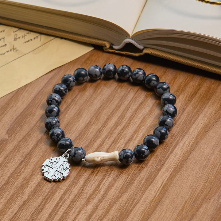 Christianartworkshop Waves of Grace Hai-Schutzkreuz-Armband mit natürlichen Vulkanachat-Steinen - Grau - image 13