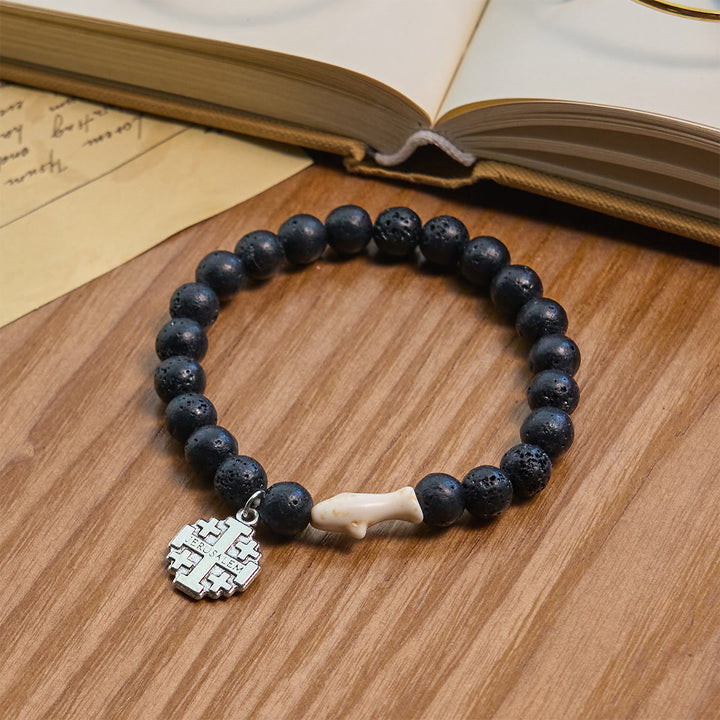 Christianartworkshop Waves of Grace Hai-Schutzkreuz-Armband mit natürlichen Vulkanachat-Steinen - Schwarz - image 17