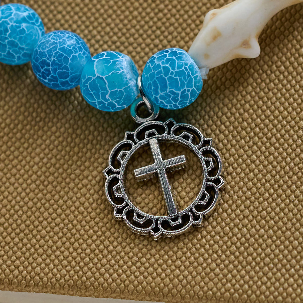 Christianartworkshop Waves of Grace Hai-Schutzkreuz-Armband mit natürlichen Vulkanachat-Steinen - image 2