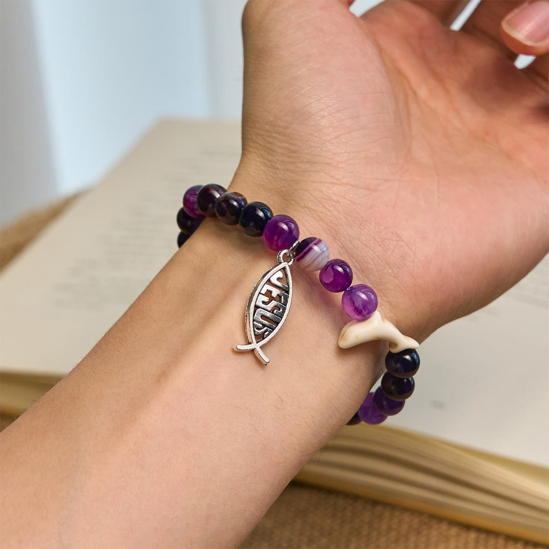 Christianartworkshop Ocean Grace Delfin-Segen mit natürlichem Malachit und Ichthys-Charm-Tierarmband - image 15