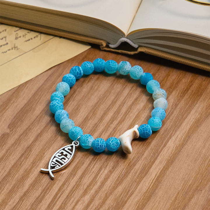 Christianartworkshop Ocean Grace Delfin-Segen mit natürlichem Malachit und Ichthys-Charm-Tierarmband - image 9