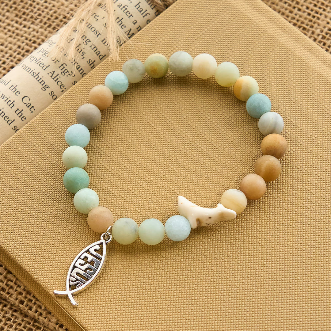 Christianartworkshop Ocean Grace Delfin-Segen mit natürlichem Malachit und Ichthys-Charm-Tierarmband - image 3