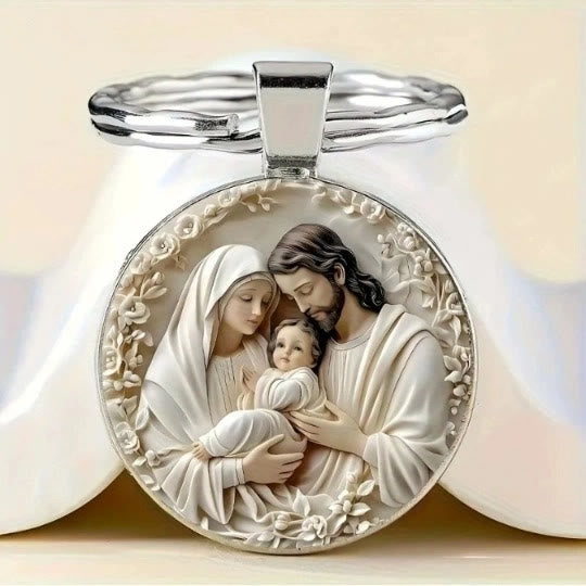Christianartworkshop Runder Schlüsselanhänger Heilige Familie: Tragen Sie Liebe und Glauben überall hin - Heilige Familie - image 0