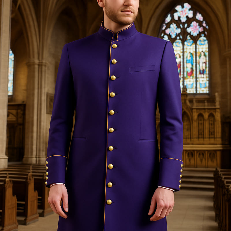 Christianartworkshop Traditionelle Priesterrobe mit Stehkragen, goldenen Knöpfen und mehrfarbigen Optionen - Lila - 3XL - image 0