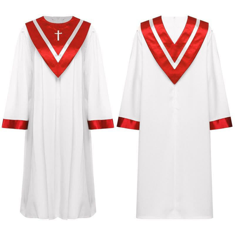Christianartworkshop Klassische weiße Priesterrobe mit kontrastierendem V-Ausschnitt und Kreuzdetails - Rot - 3XL - image 3