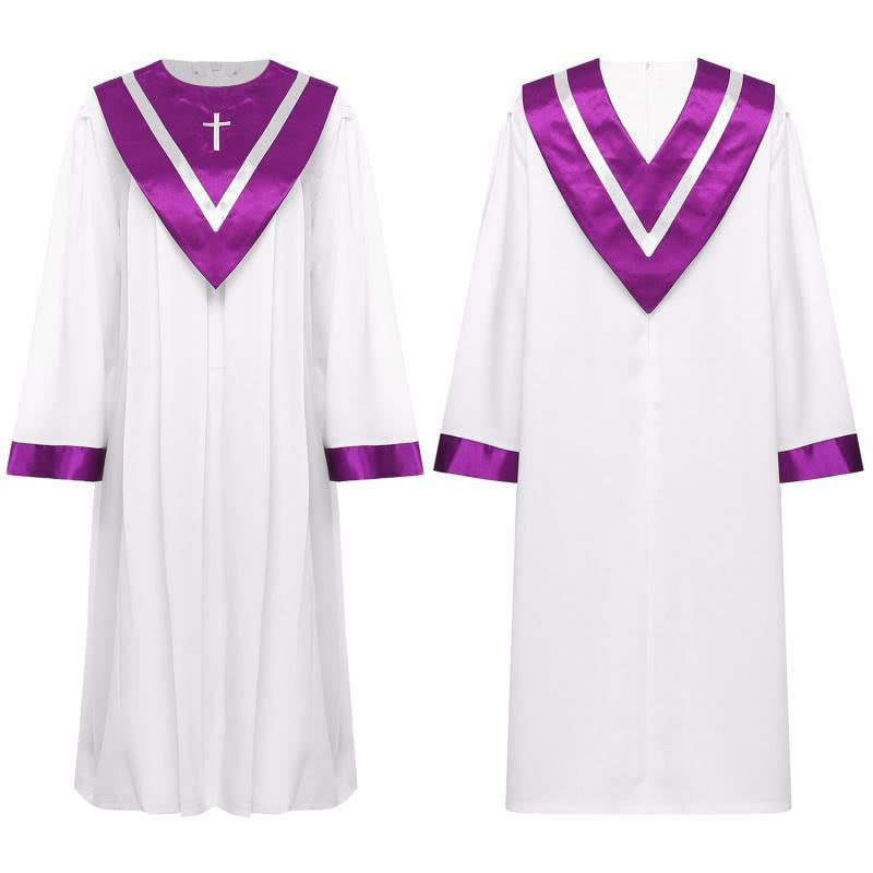 Christianartworkshop Klassische weiße Priesterrobe mit kontrastierendem V-Ausschnitt und Kreuzdetails - image 2