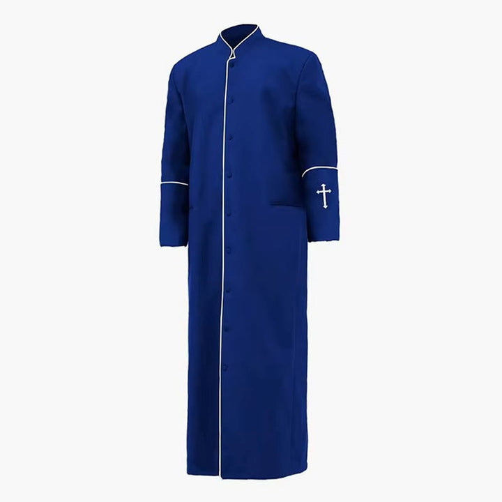 Christianartworkshop Mehrfarbige, formelle Priesterrobe mit Stehkragen, weißem Kreuz und ritueller Würde - Blau - 3XL - image 1