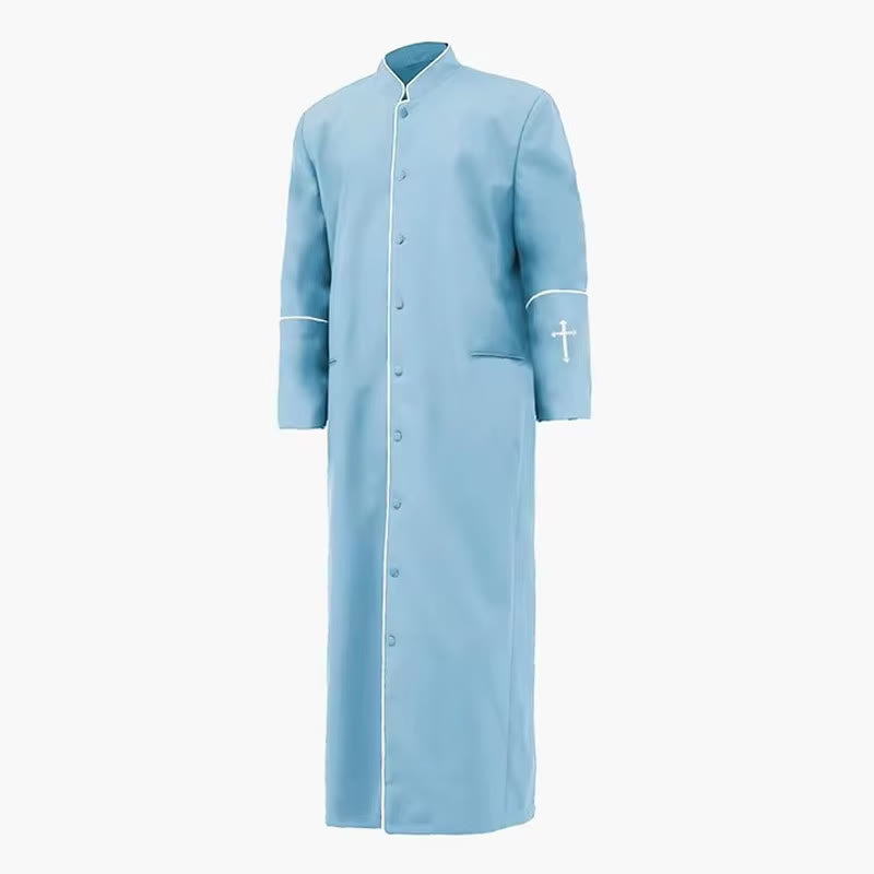 Christianartworkshop Mehrfarbige formelle Priesterrobe mit Stehkragen, weißem Kreuz und ritueller Würde - Himmelblau - 3XL - image 5