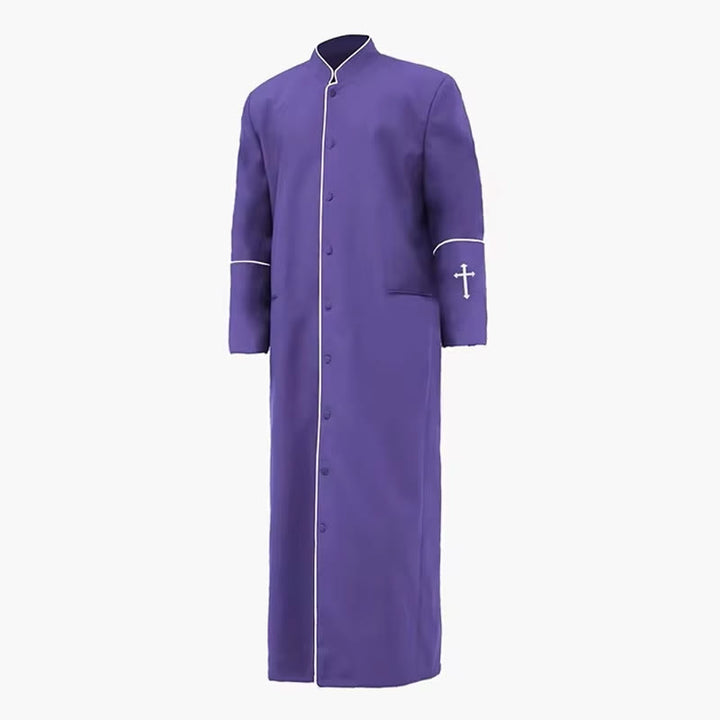 Christianartworkshop Mehrfarbige, formelle Priesterrobe mit Stehkragen, weißem Kreuz und ritueller Würde - Lila - 3XL - image 2