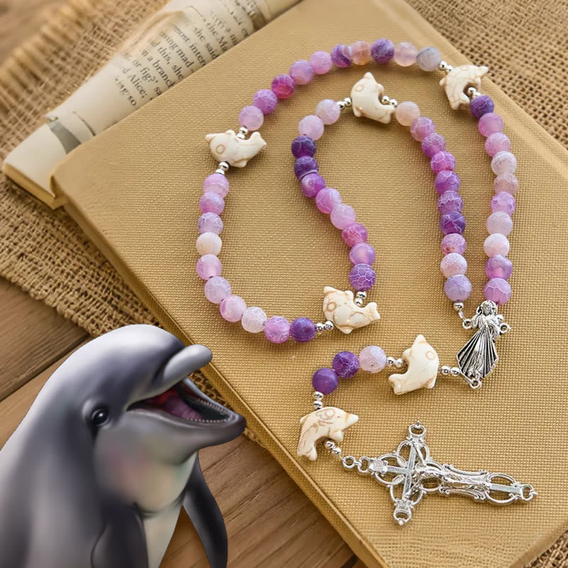 Christianartworkshop Ocean of Faith Lila verwitterter Achat und Delfin-Anhänger Tier-Rosenkranz - Delfin-Rosenkranz - image 0