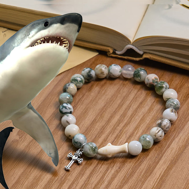 Christianartworkshop Waves of Prayer Shark Guardian mit 5-Stil-Naturachat-Steinen, Tierarmband - image 5