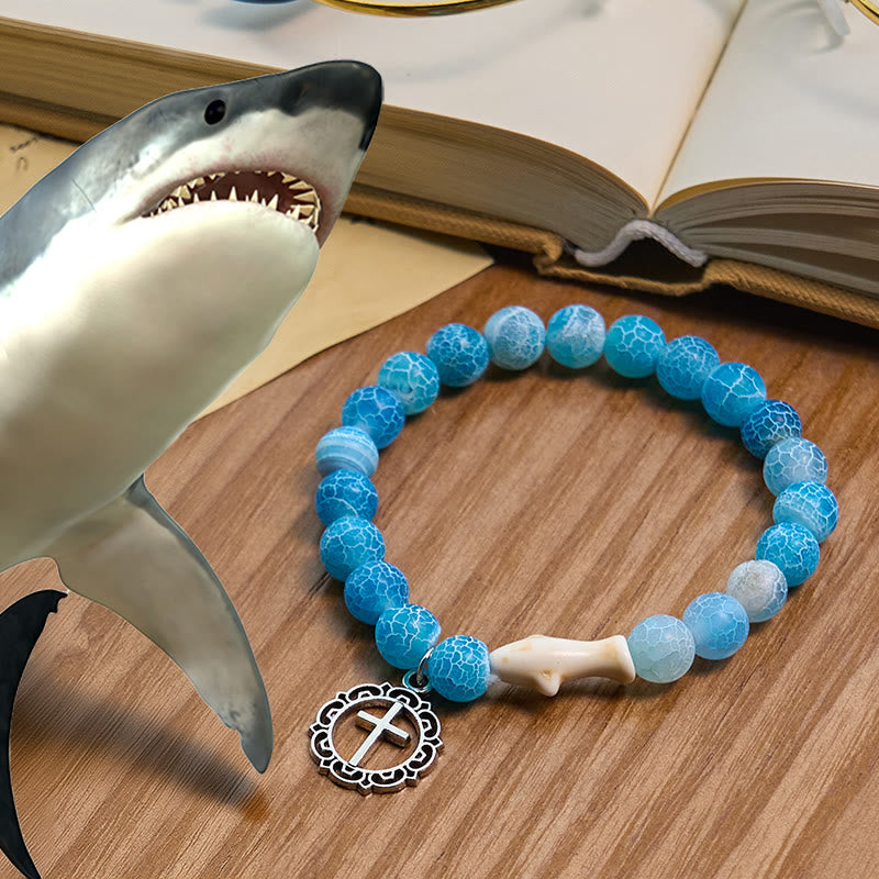 Christianartworkshop Waves of Grace Hai-Schutzkreuz-Armband mit natürlichen Vulkanachat-Steinen - Himmelblau - image 0