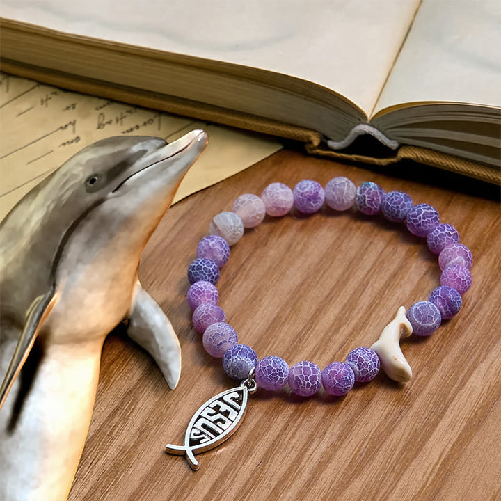 Christianartworkshop Ocean Grace Delfin-Segen mit natürlichem Malachit und Ichthys-Charm-Tierarmband - Hellviolett - image 28