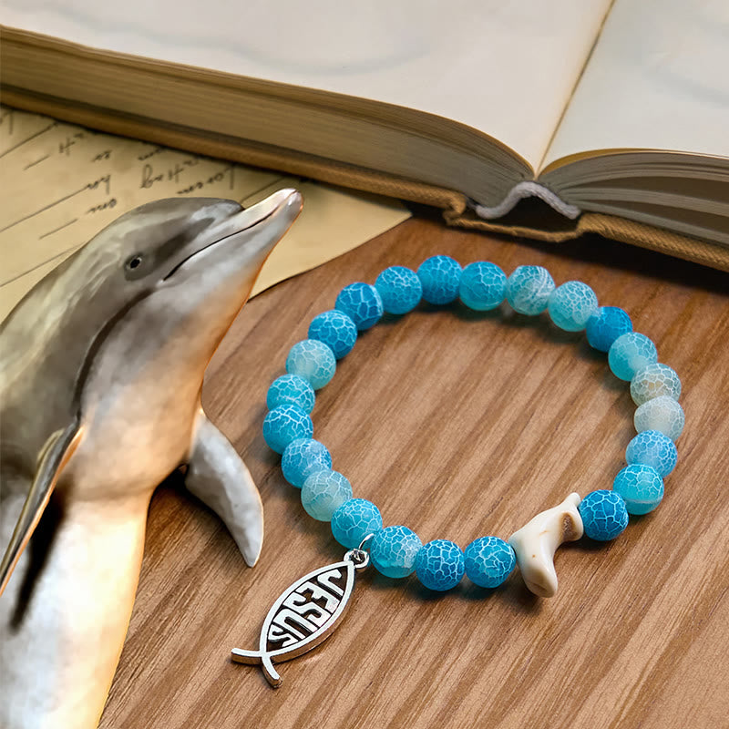 Christianartworkshop Ocean Grace Delfin-Segen mit natürlichem Malachit und Ichthys-Charm-Tierarmband - Seeblau - image 7