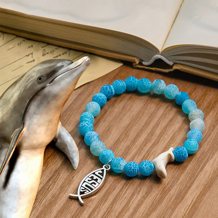 Christianartworkshop Ocean Grace Delfin-Segen mit natürlichem Malachit und Ichthys-Charm-Tierarmband - Seeblau - image 7