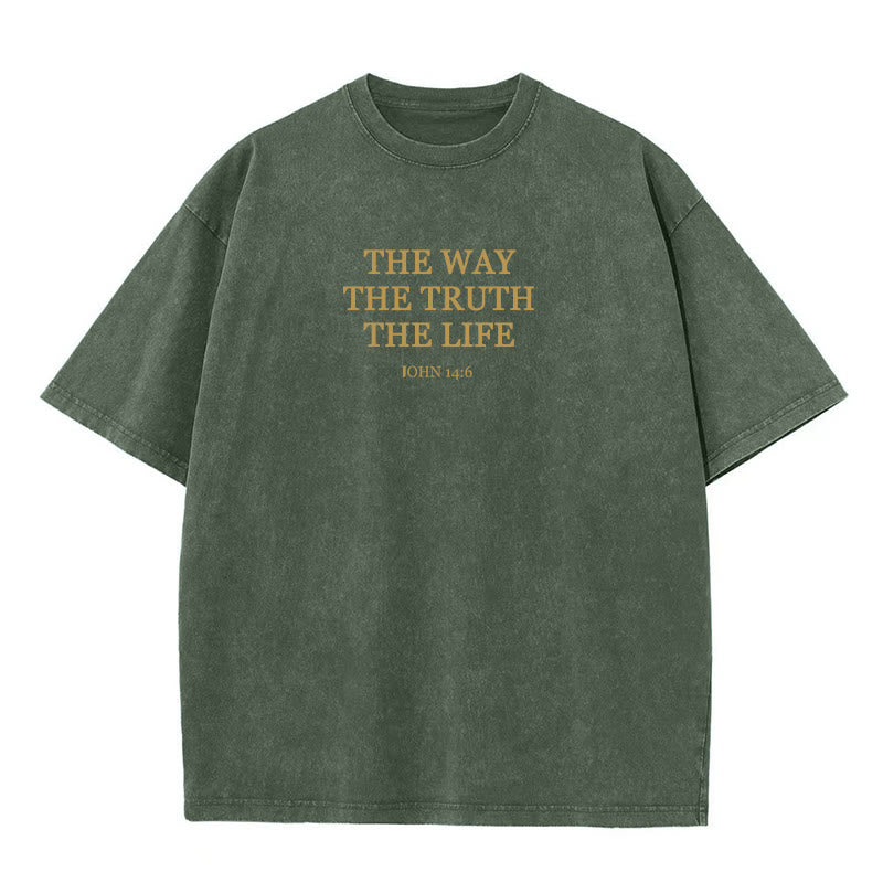 Christianartworkshop Jesus ist der Weg, die Wahrheit, das Leben – Johannes 14:6, gewaschenes T-Shirt - Armeegrün - 4XL - image 3