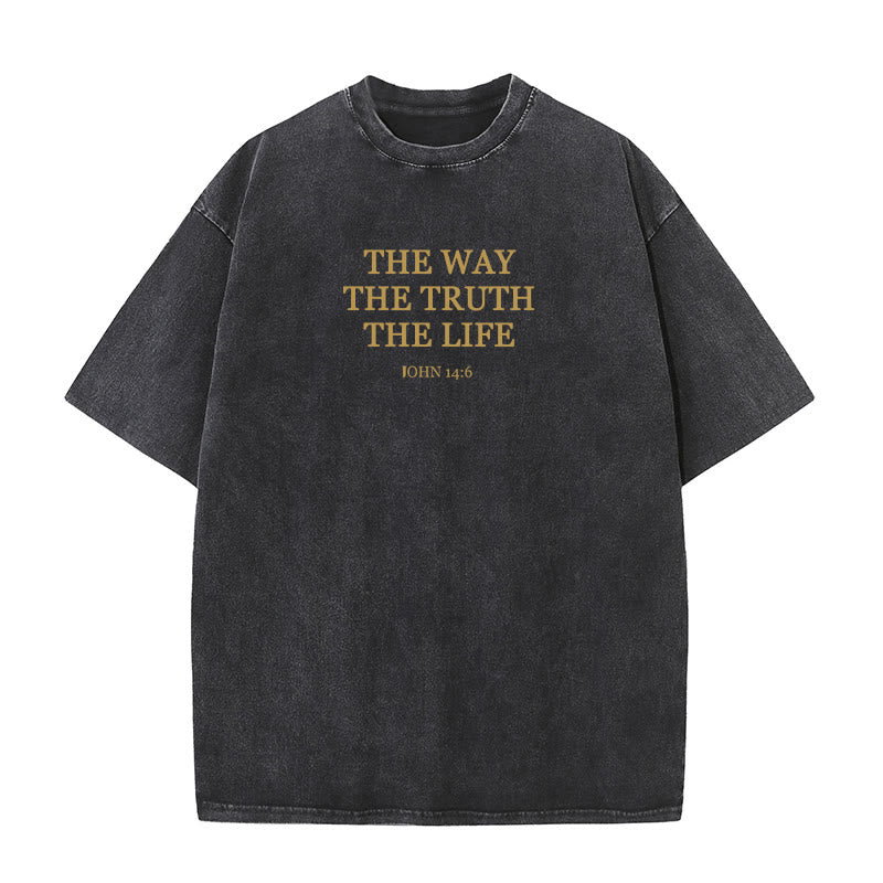 Christianartworkshop Jesus ist der Weg, die Wahrheit, das Leben – Johannes 14:6, gewaschenes T-Shirt - image 1