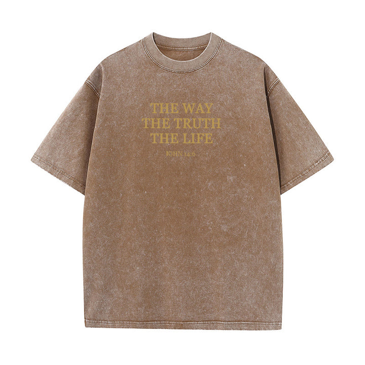 Christianartworkshop Jesus ist der Weg, die Wahrheit, das Leben – Johannes 14:6, gewaschenes T-Shirt - Braun - 4XL - image 8