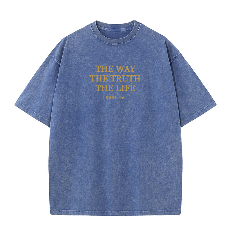 Christianartworkshop Jesus ist der Weg, die Wahrheit, das Leben – Johannes 14:6, gewaschenes T-Shirt - Marineblau - 4XL - image 2
