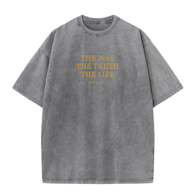Christianartworkshop Jesus ist der Weg, die Wahrheit, das Leben – Johannes 14:6, gewaschenes T-Shirt - Grau - 4XL - image 5