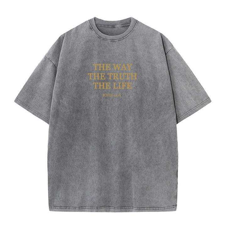 Christianartworkshop Jesus ist der Weg, die Wahrheit, das Leben – Johannes 14:6, gewaschenes T-Shirt - Grau - 4XL - image 5