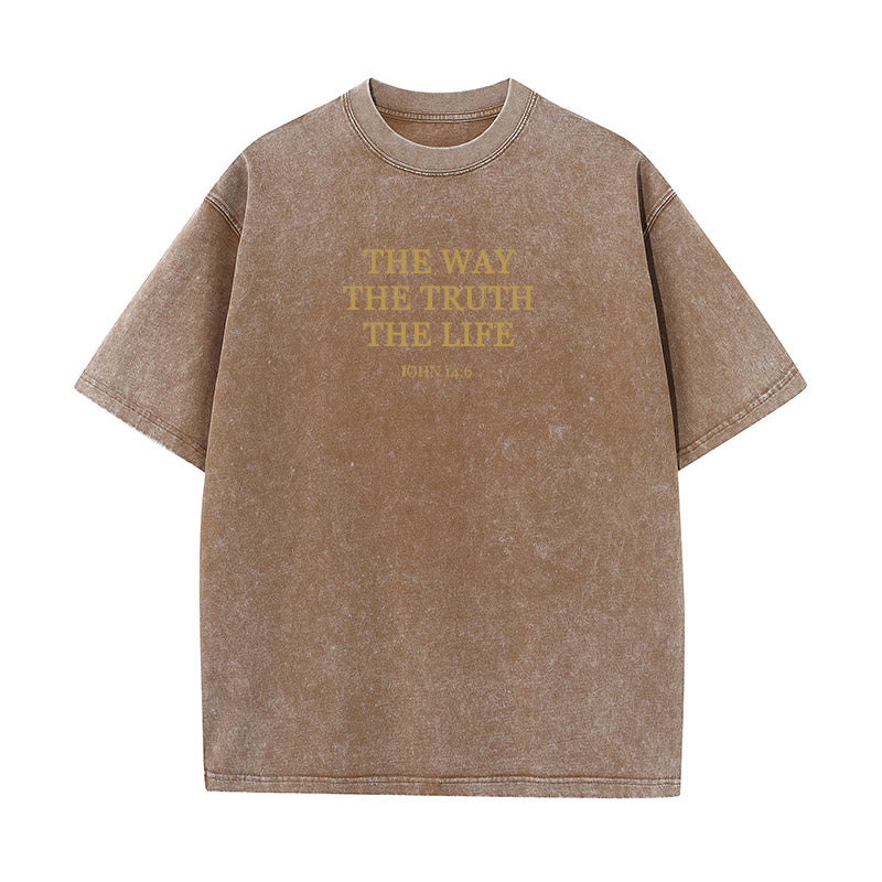 Christianartworkshop Jesus ist der Weg, die Wahrheit, das Leben – Johannes 14:6, gewaschenes T-Shirt - Braun - 4XL - image 8