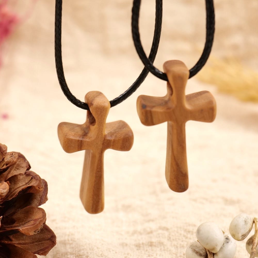 Christianartworkshop Halskette mit Holzkreuzanhänger: Christlicher Glaubensschmuck - Kleine Größe - image 0